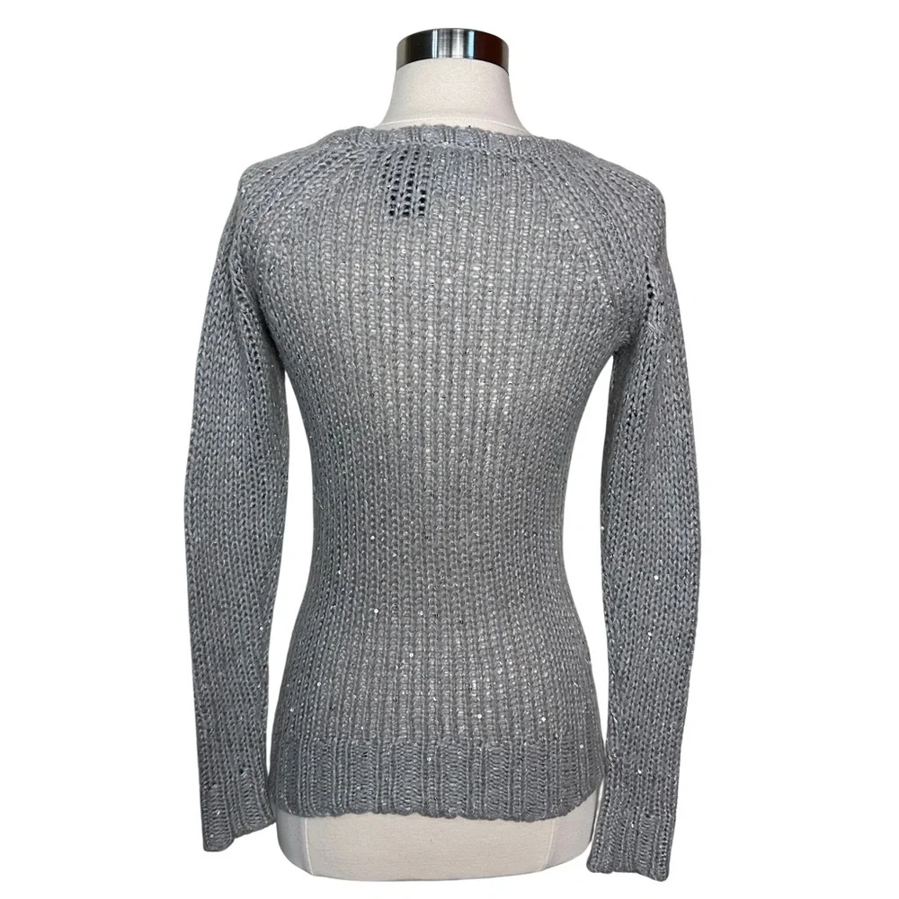 Harley Davidson Sequined Gray Open Knit Scoop Neck Embroidered Silver Sweater XS